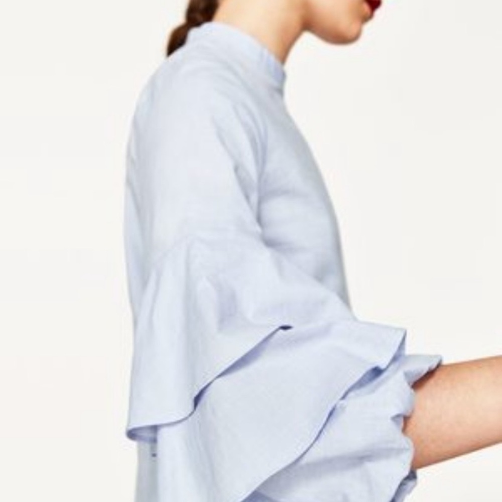 Zara Tiered 3/4 Sleeve Dress. Light Blue. Excellent Condition. Sz. S.